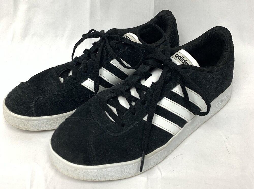 Adidas VL Court 2.0 Black Suede White Stripe Sneakers Shoes Men’s Size 6.5
